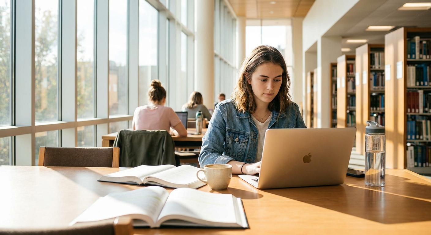 Best laptops for college students 2026 — student studying in campus library