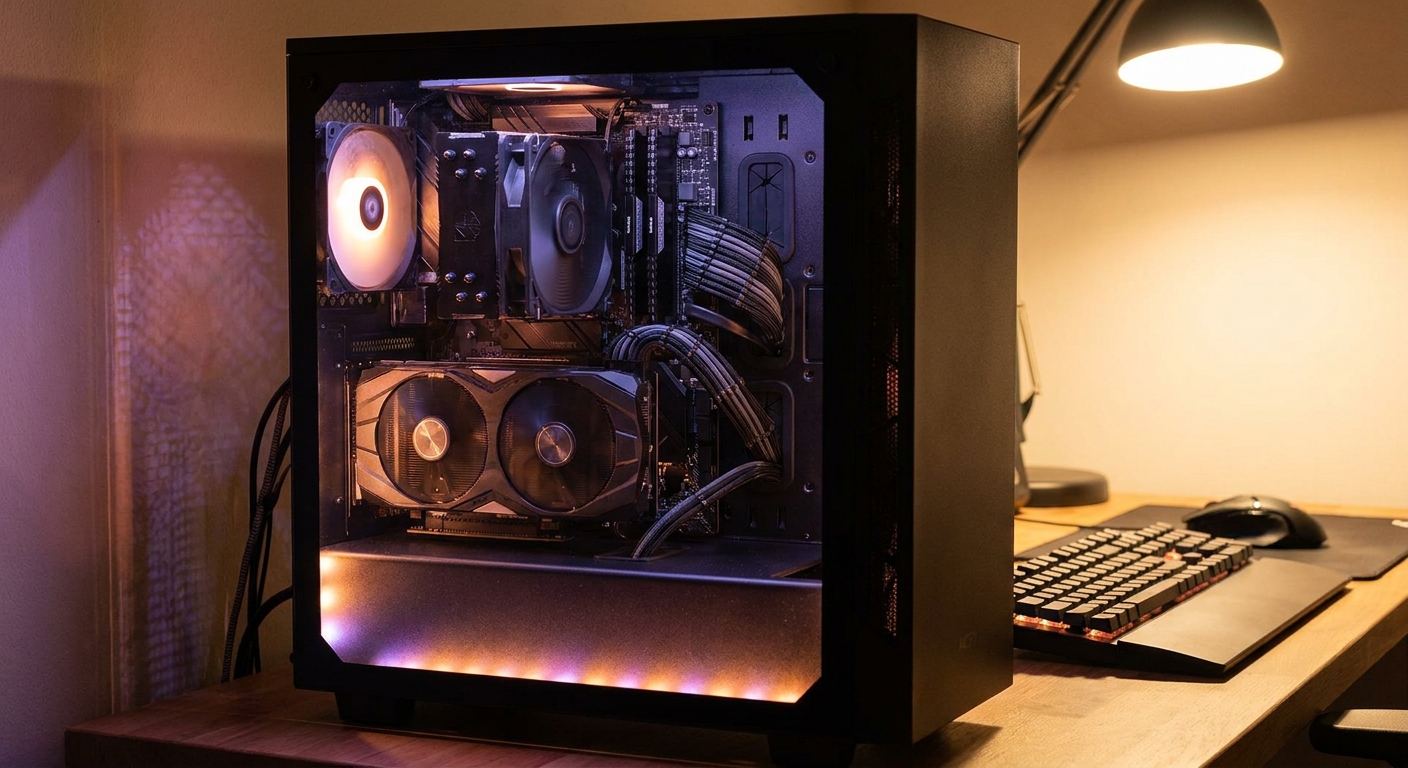 Mid-range B850 motherboard installed in a PC case with cable management visible