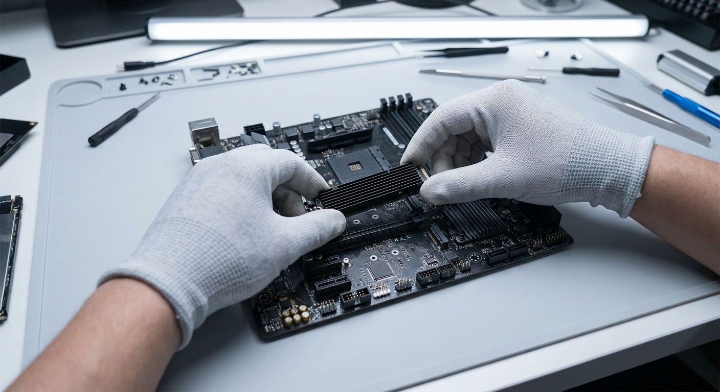 Installing an M.2 NVMe SSD into a motherboard for a PC upgrade