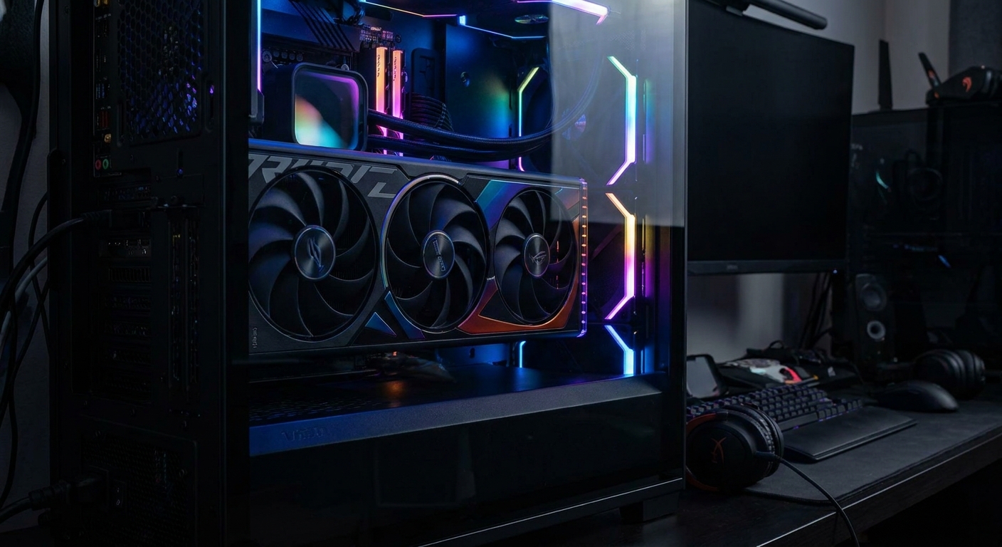 RTX 4090 or high-VRAM GPU installed in a PC, showing the large form factor