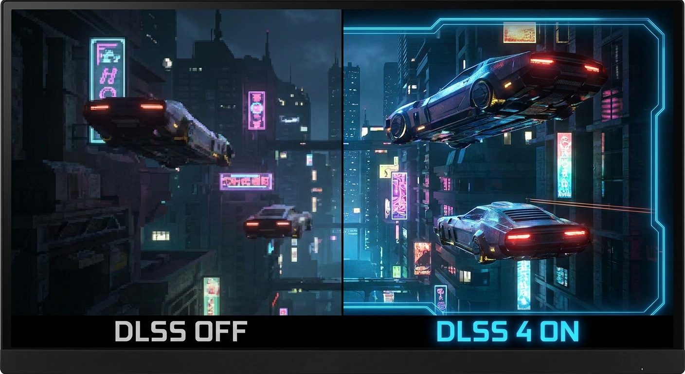 DLSS 4 vs no DLSS comparison showing image quality improvement