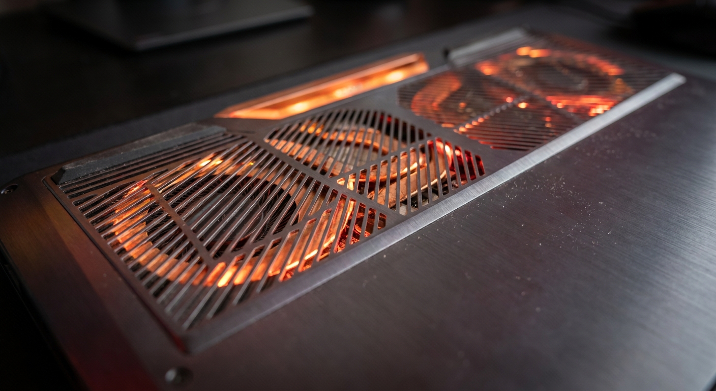 Gaming laptop thermal cooling system with bottom vents for heat dissipation