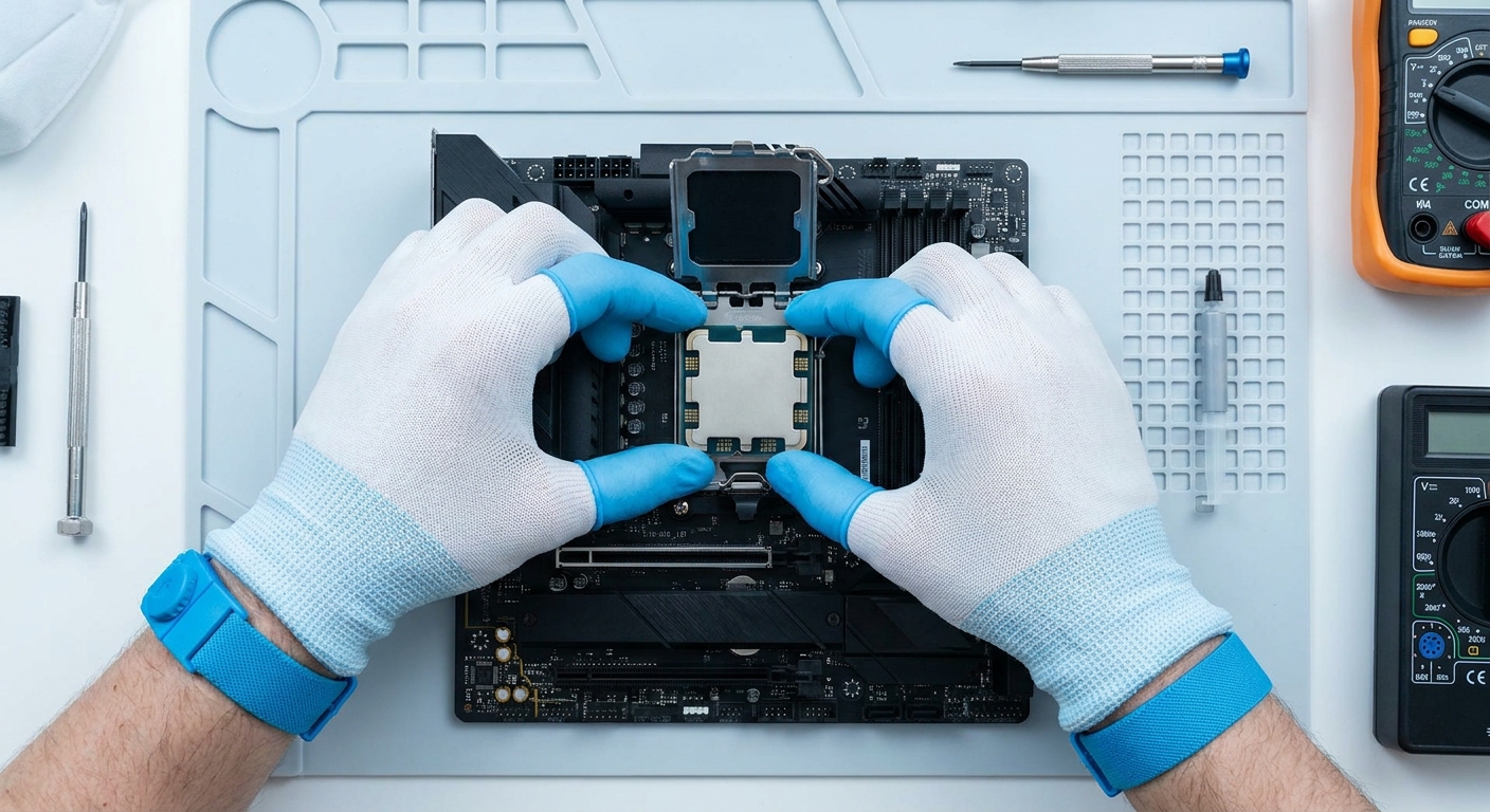 Installing a desktop CPU into a motherboard socket for a PC build