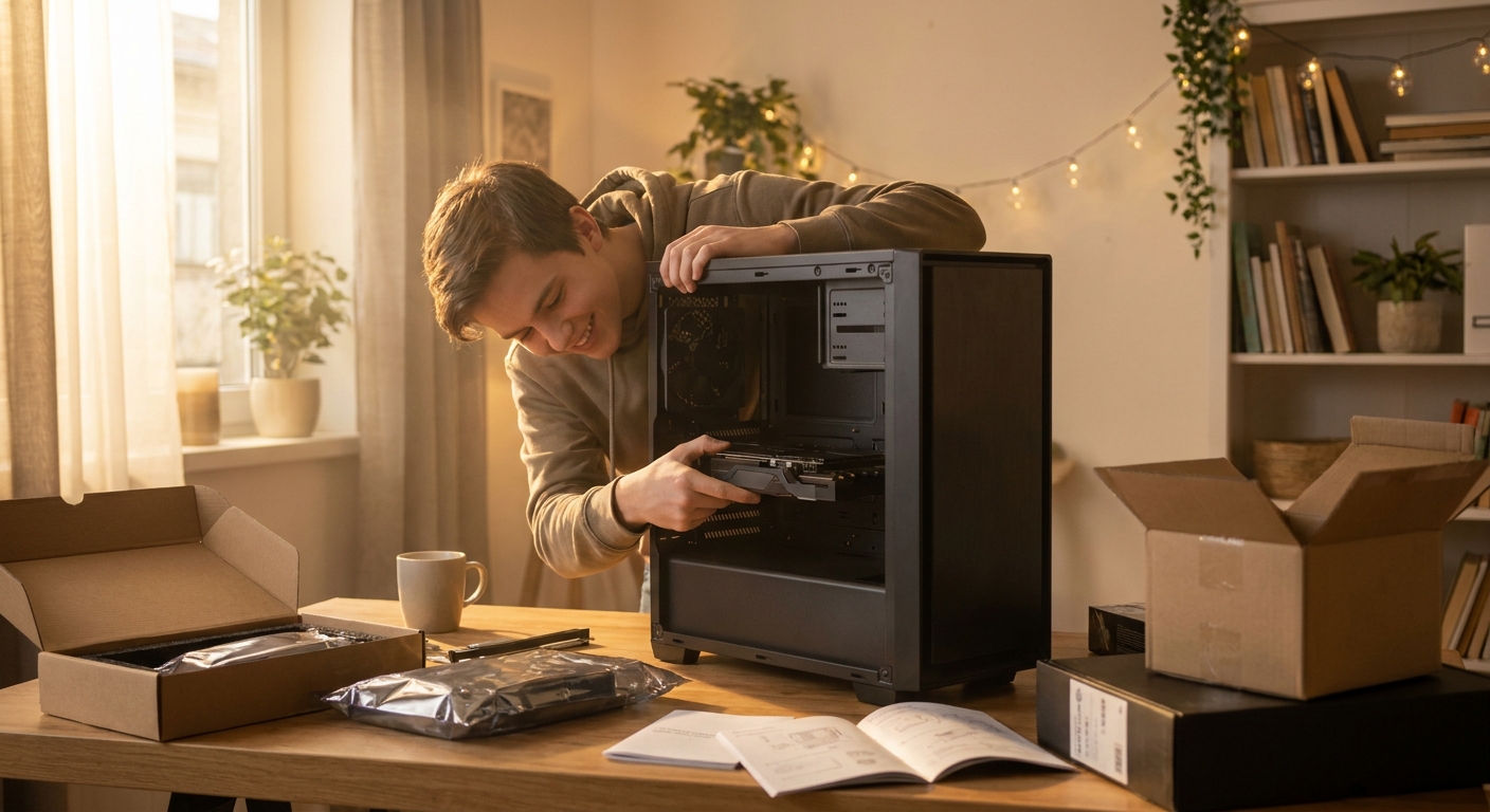 PC builder assembling an affordable gaming rig