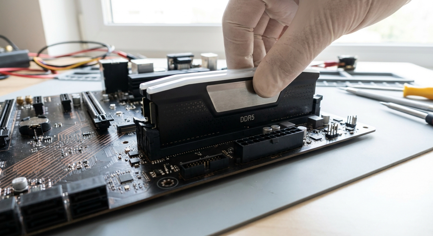 Installing DDR5 RAM into a motherboard for a PC build