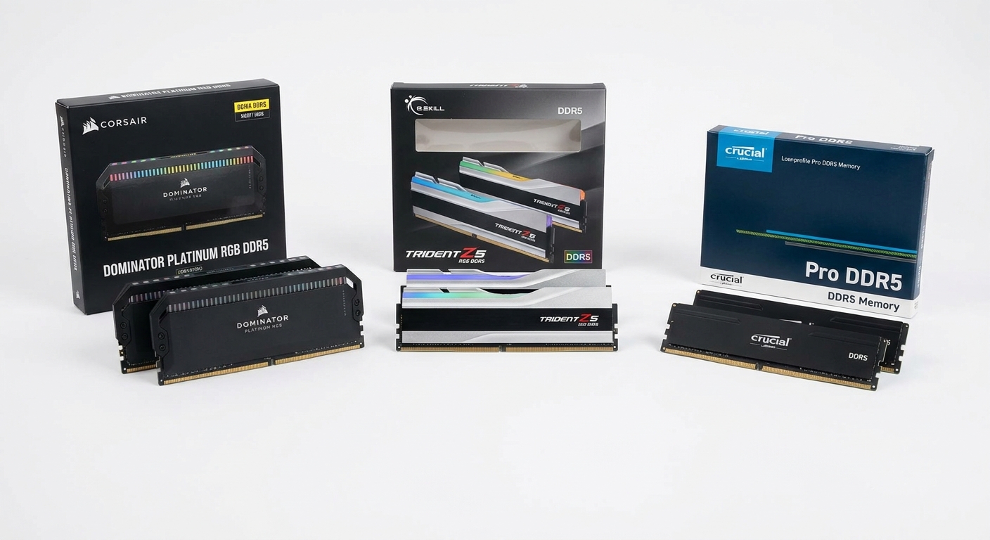 Popular DDR5 RAM kit comparison -- Corsair Dominator, G.Skill Trident Z5, Crucial Pro