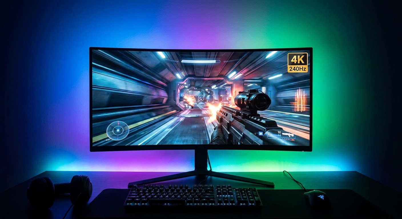 4K gaming monitor showing FPS game with high refresh rate display