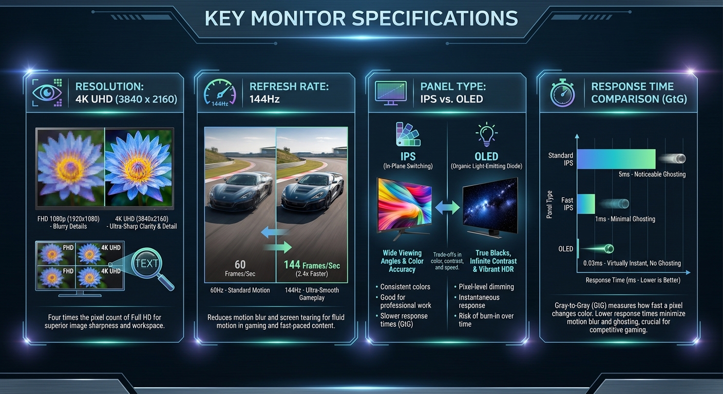 4K monitor buying guide specifications infographic