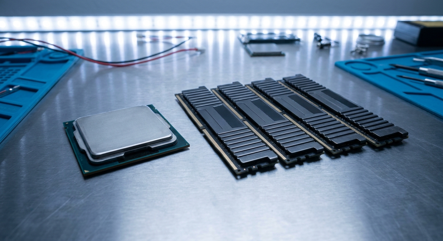 A high-core processor and large memory kit on a workbench