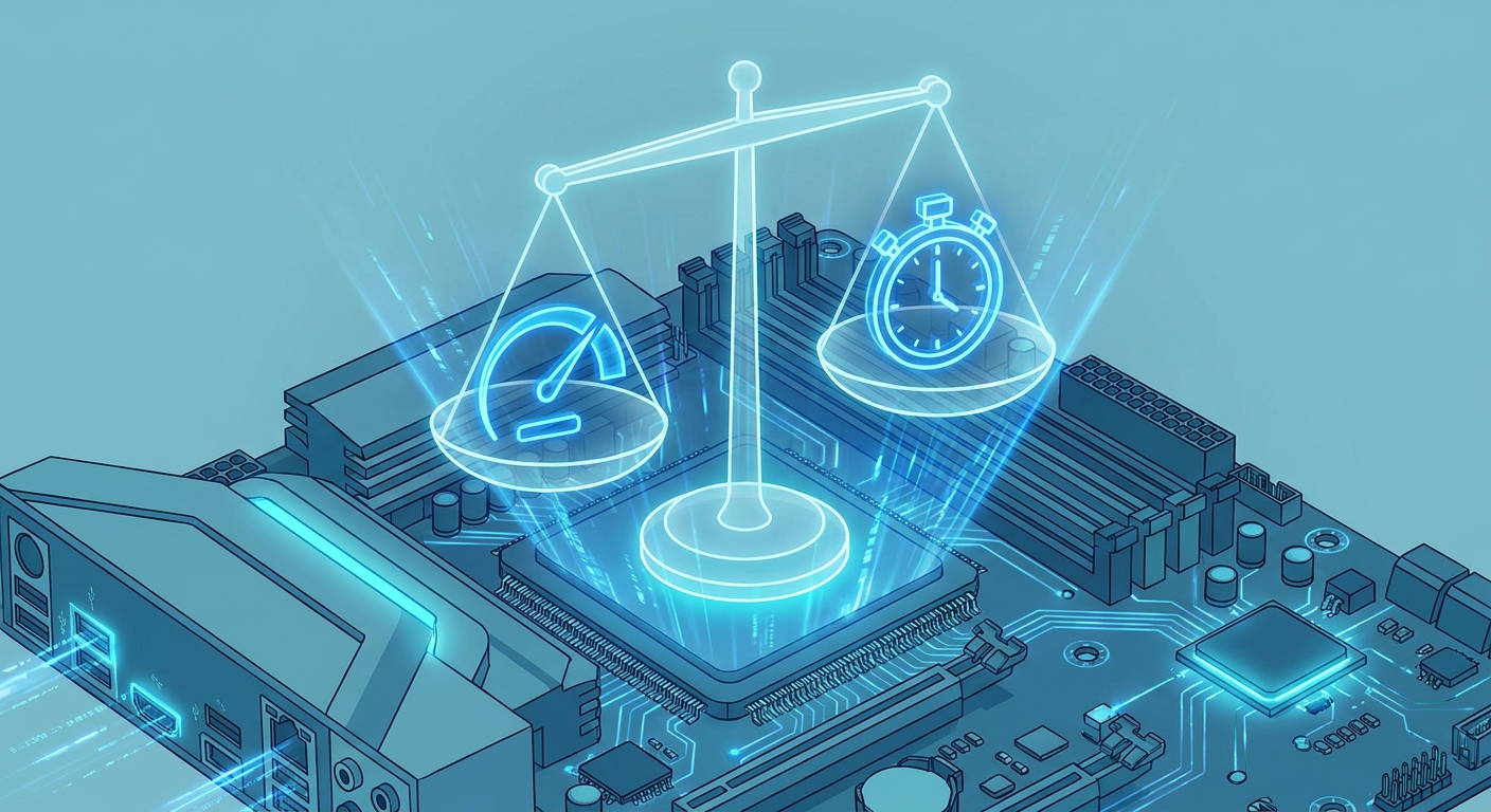 Balance scale concept weighing speed against latency