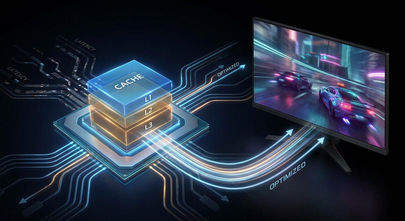 Concept illustration showing how 96MB of L3 cache can improve gaming frame consistency