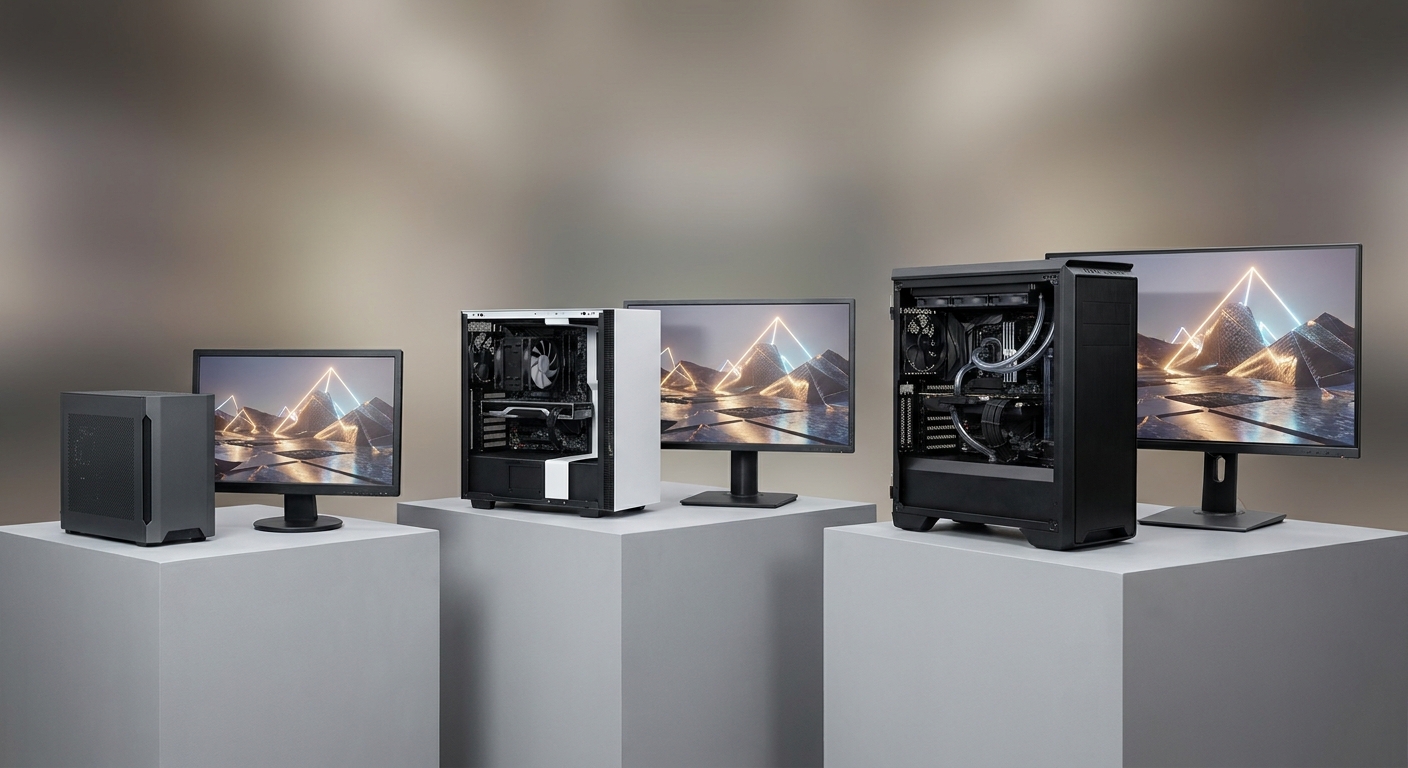 Three gaming desktop configurations visually compared for 1080p, 1440p, and 4K gaming