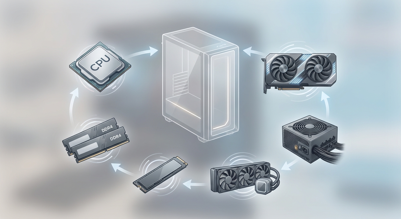 An infographic showing the key components that define a balanced everyday gaming PC
