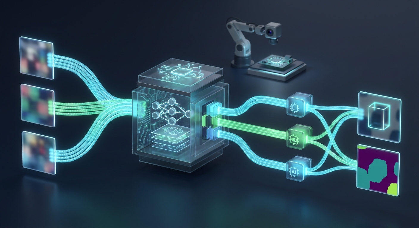 Conceptual local edge AI workflow showing camera input, model optimization, and CPU, GPU, and NPU inference paths