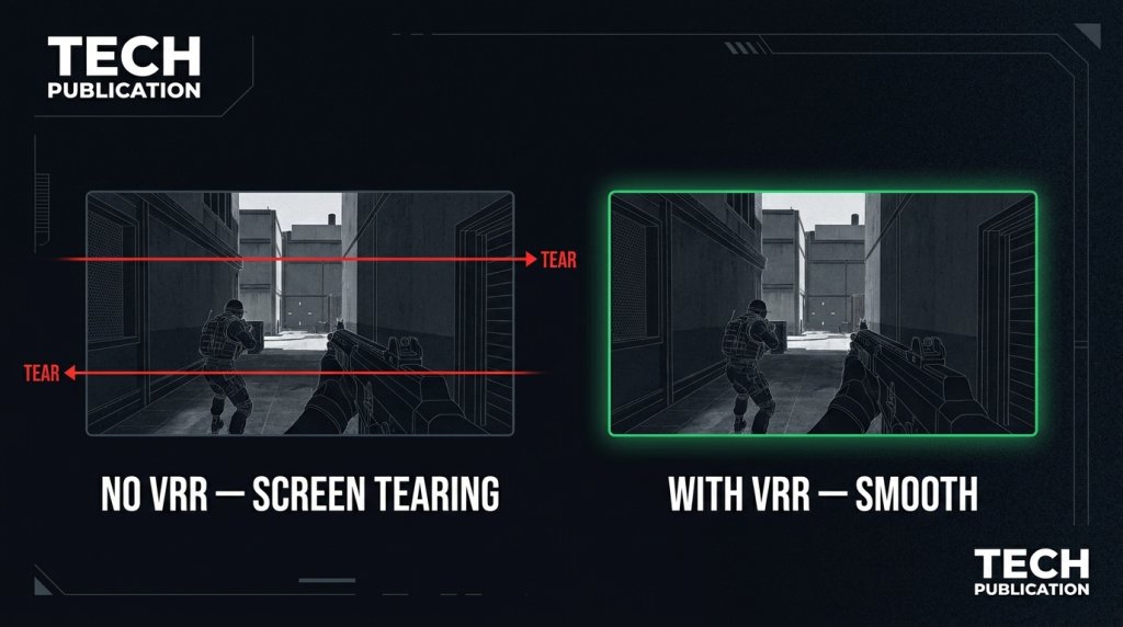 Screen Tearing vs VRR Smooth Gameplay Comparison