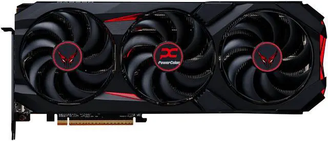 PowerColor RED DEVIL Radeon RX 9070 XT graphics card with three fans and a red accent shroud