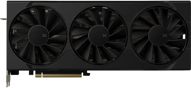 XFX Swift Radeon RX 9070 XT graphics card, triple-fan design viewed from above