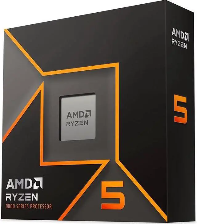 AMD Ryzen 5 9600X desktop processor in its retail box on a plain background