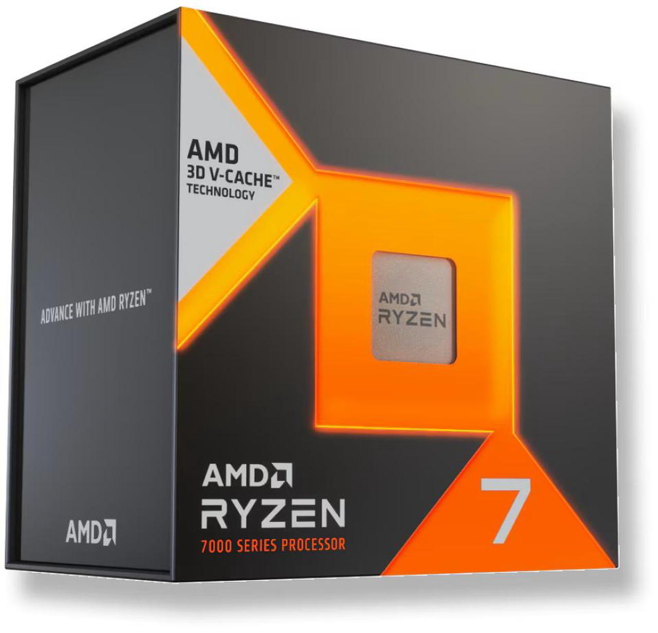 AMD Ryzen 7 7700X3D processor box back view showing full compatibility and specifications