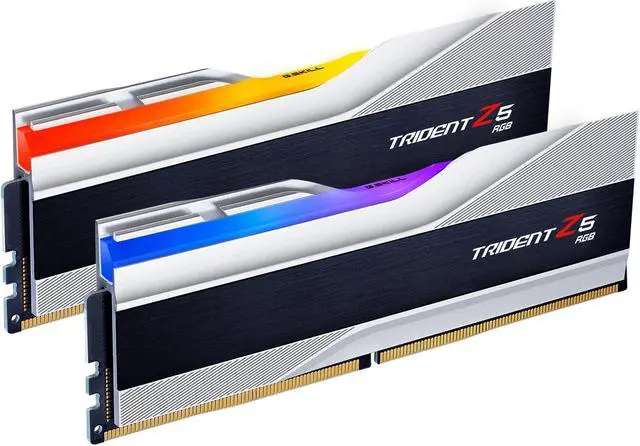 G.SKILL Trident Z5 RGB DDR5 memory modules with silver heat spreaders and a full-length light bar