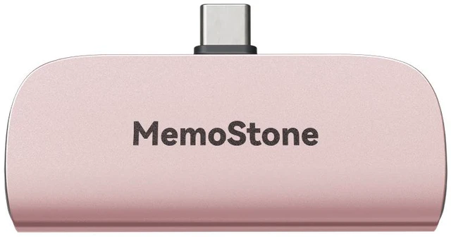 KingSpec Memostone portable SSD, a small rectangular drive in pink with a USB-C port