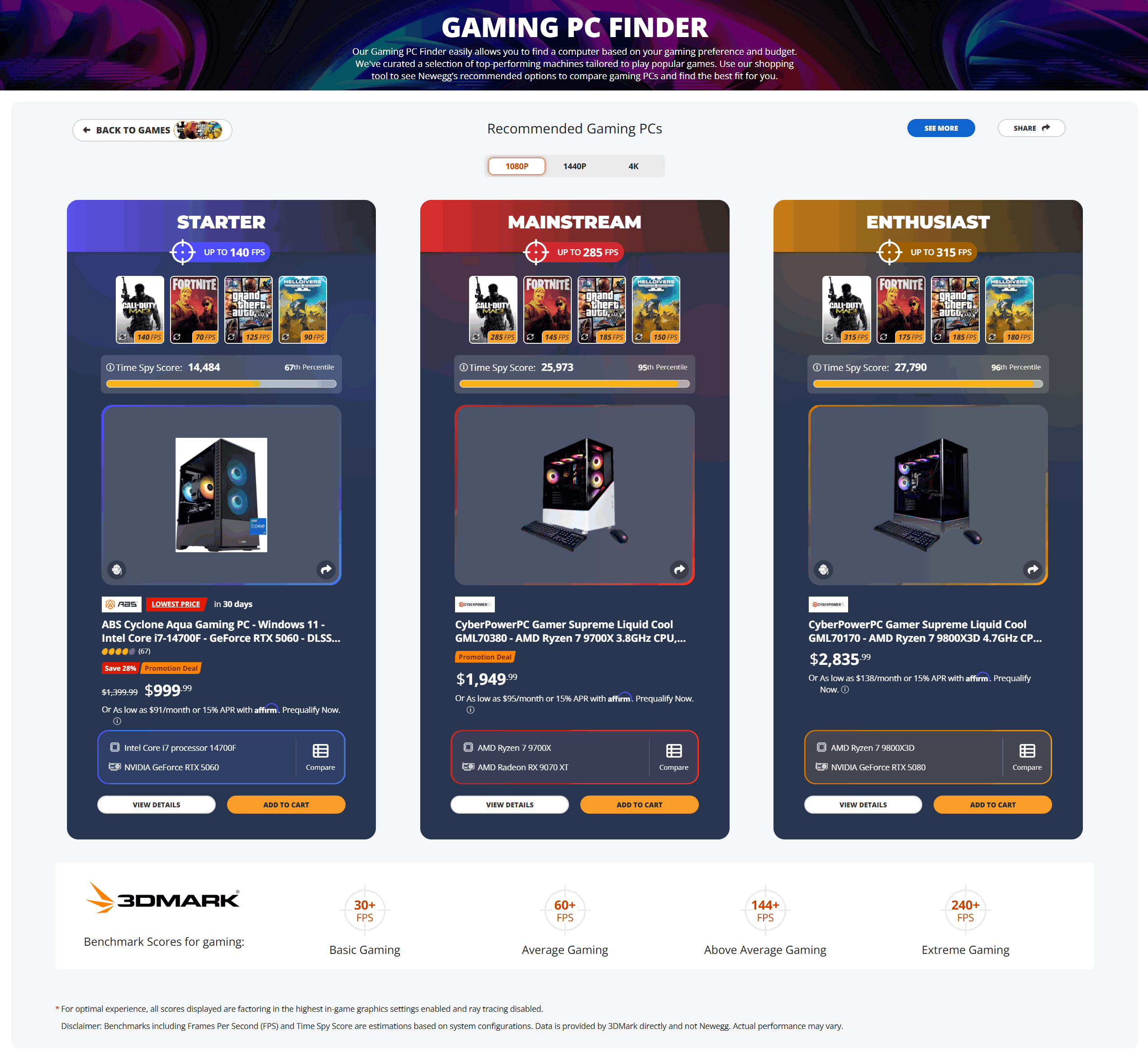 Gaming PC Finder Results