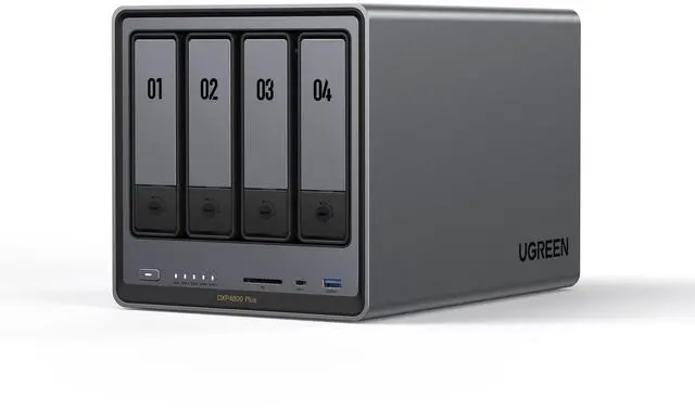 UGREEN NASync DXP4800 Plus four-bay NAS enclosure, front view with the drive bay covers in place