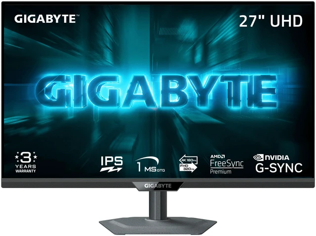 GIGABYTE G27U 27-inch dual mode 4K gaming monitor on an adjustable stand