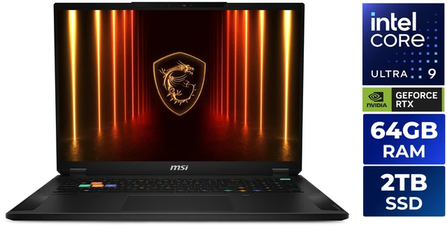 MSI Stealth 18 HX AI gaming laptop with RTX 5090, 18-inch Mini LED display and sleek black chassis