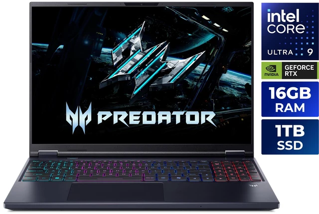Acer Predator Helios Neo 16 AI gaming laptop with RGB backlit keyboard