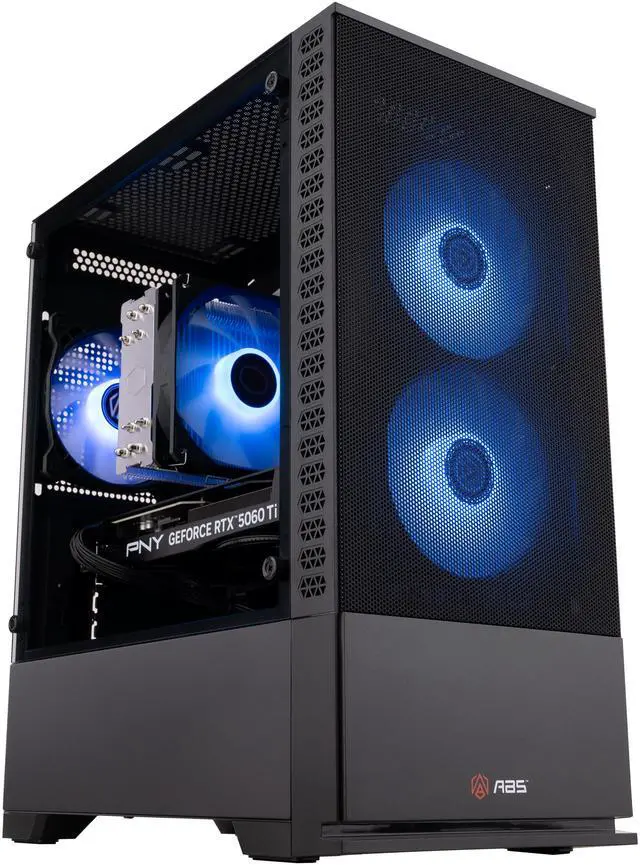 ABS Cyclone Aqua micro-ATX gaming desktop in black with mesh front intake and ARGB cooling fans