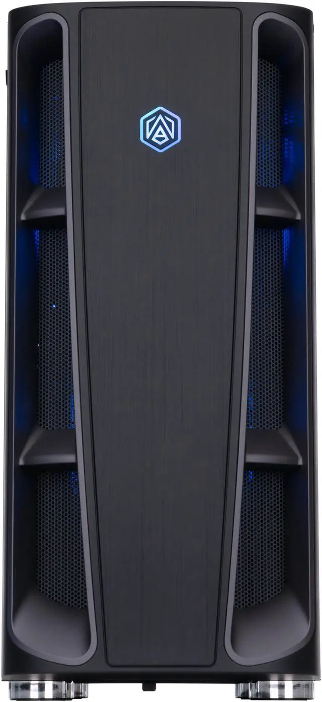ABS Kaze II Ruby gaming desktop with large tempered glass front panel, 360mm liquid cooling radiator and illuminated internal components