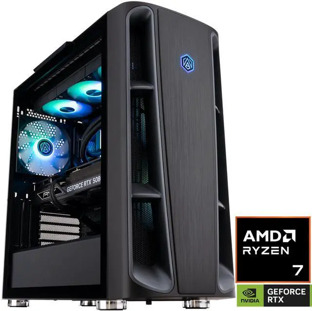 ABS Kaze II Ruby gaming desktop with a large tempered glass front panel and a 360mm liquid cooling radiator visible inside