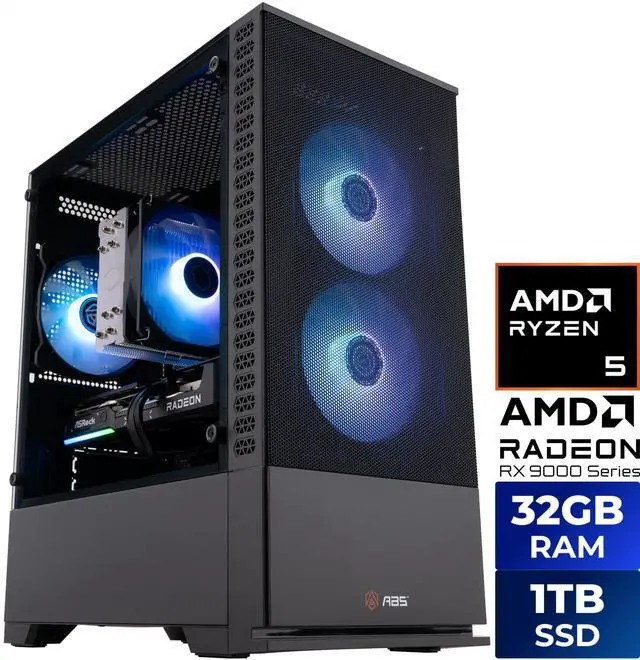 ABS Cyclone Ruby gaming desktop with mesh front panel and illuminated ARGB cooling fans
