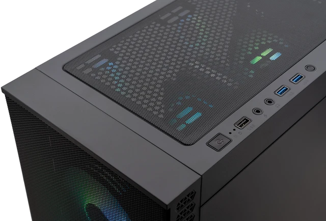 ABS Cyclone Aqua micro-ATX gaming desktop in black with mesh front panel and ARGB intake fans