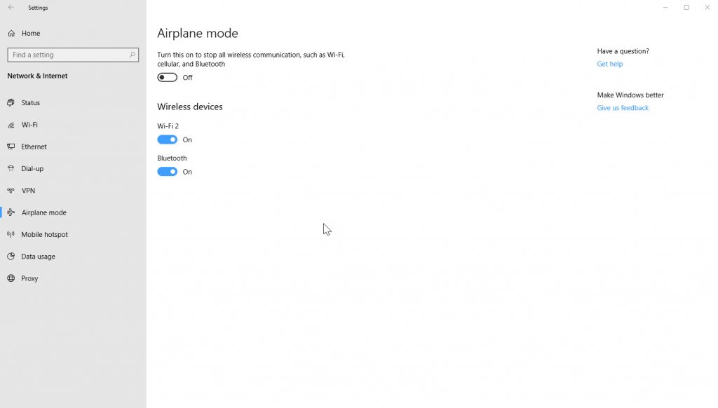 Airplane mode page