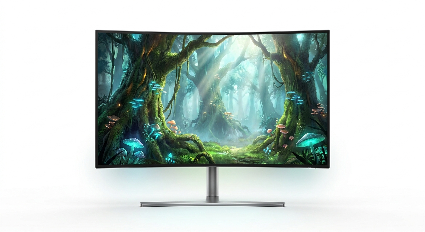Close-up of a 27-inch 1440p IPS gaming monitor showing sharp, vivid game graphics