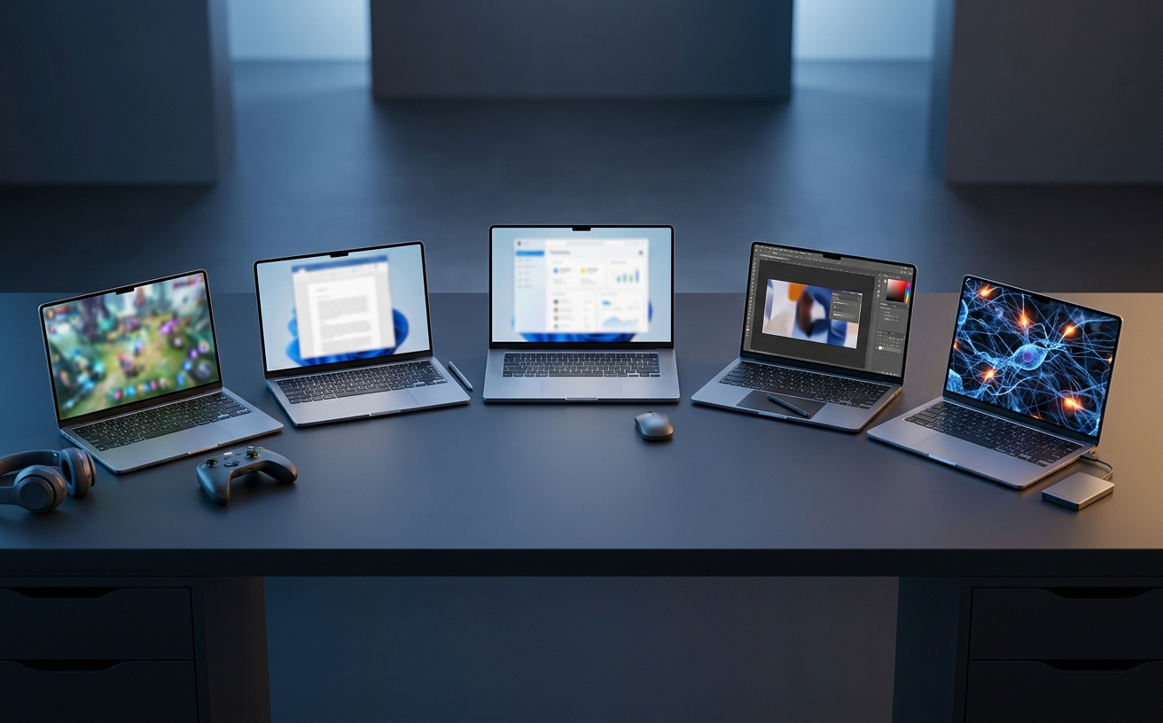 A lineup of thin and light laptops for casual gaming, study, work, content creation, and AI-assisted productivity