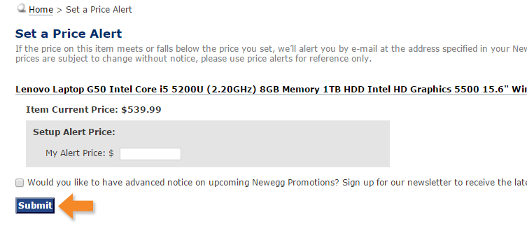 Price Alerts: Creating an Alert - Step 3