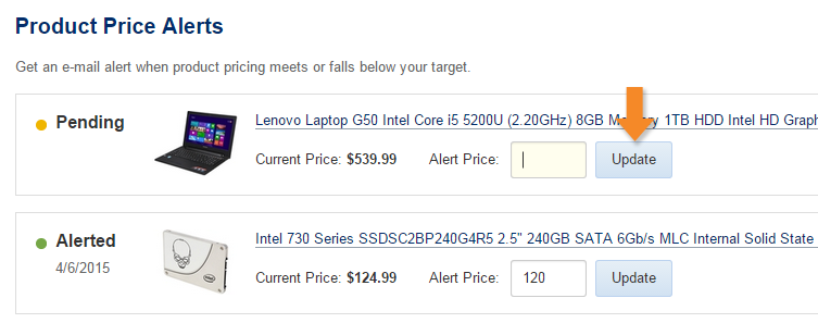 Price Alerts: Updating an Alert - Step 4
