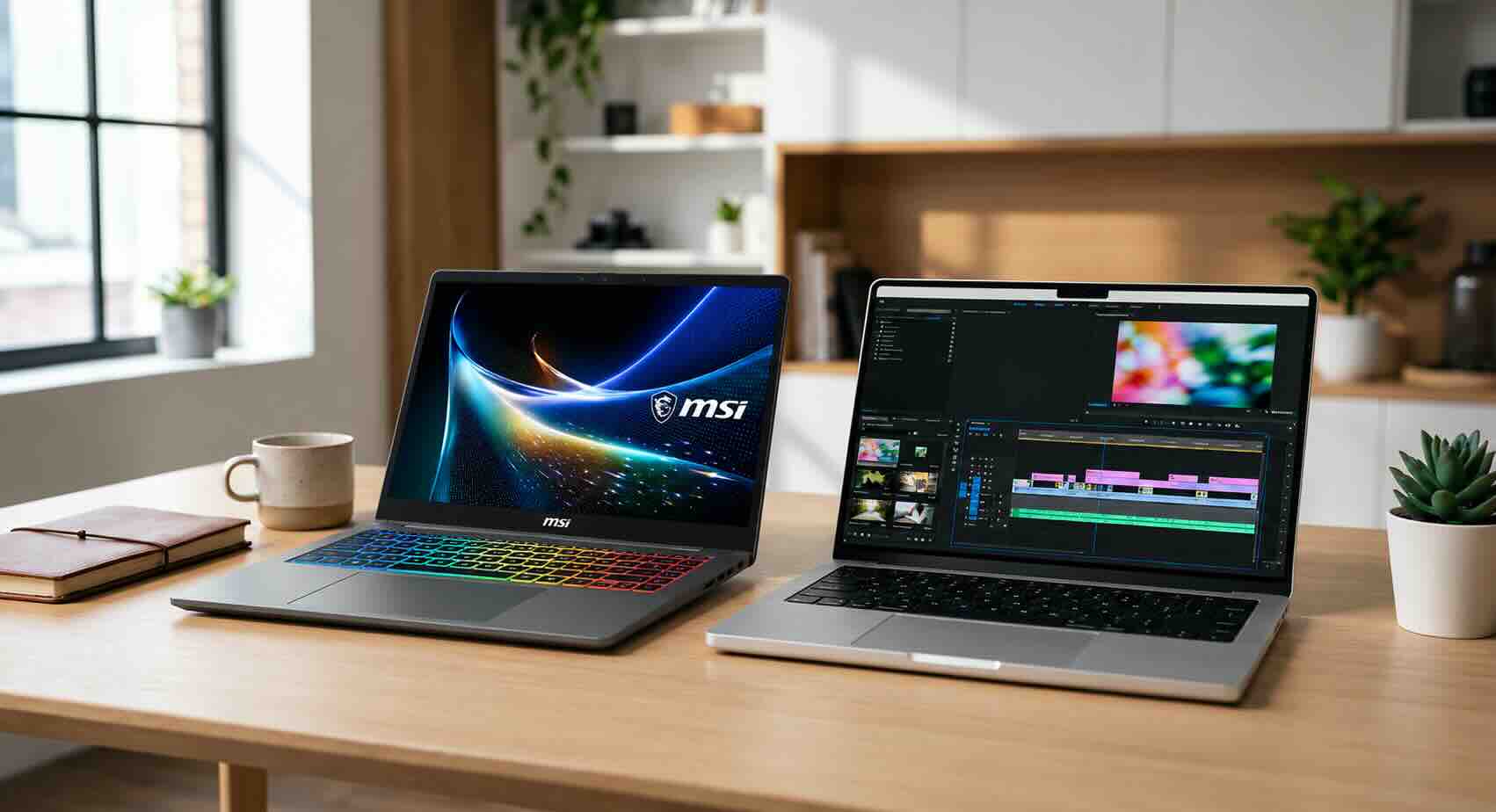 RTX Spark vs MacBook Pro laptops side by side on a studio desk