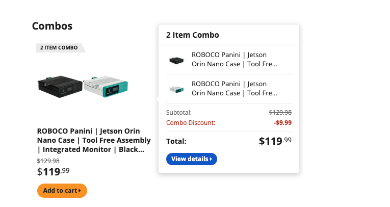 Storefront example of a combo with multiple groups