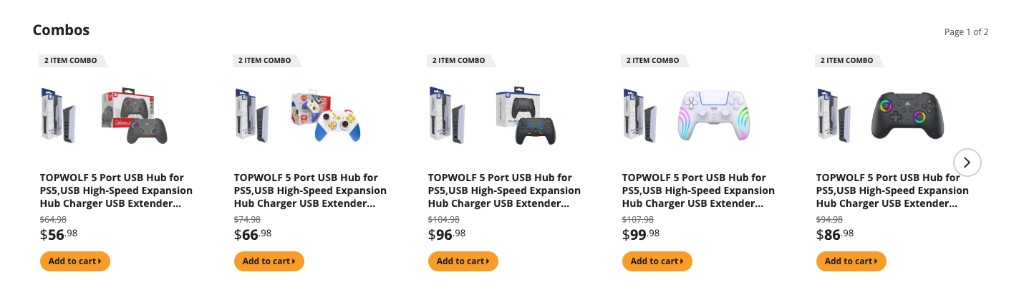 Storefront example of a combo with one group and multiple items