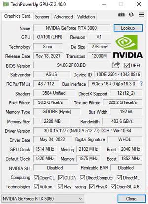 3060 Dual Card DUAL-RTX3060-O12G-V2 ASUS Video GeForce RTX