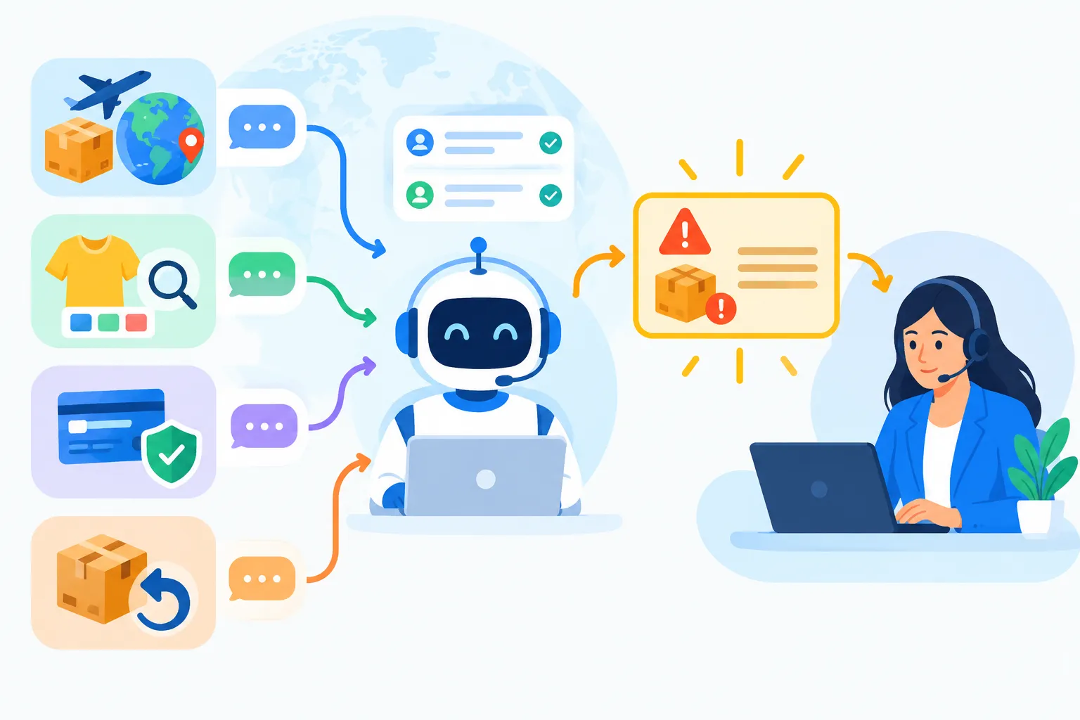 AI customer service automatically handles common cross-border questions and transfers complex order issues to human agents