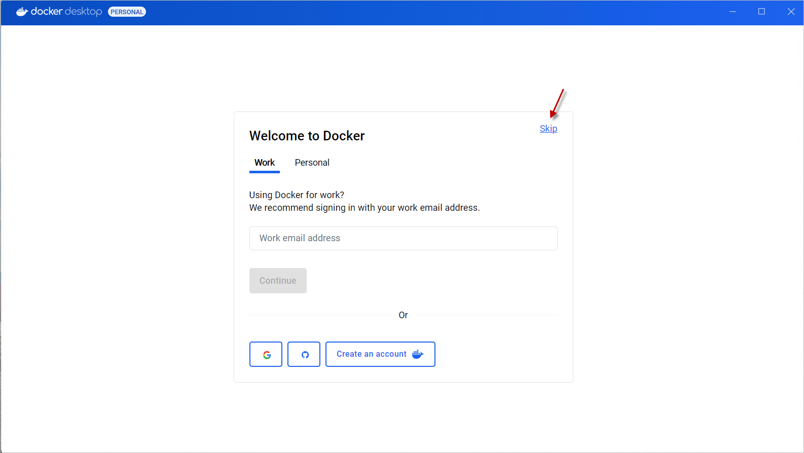Skipping Docker Desktop Settings