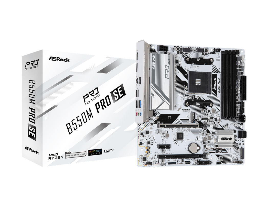 ASRock B550M Pro SE AM4 DDR4 SATA 6Gb/s 1 PCIe 4.0 x16 Micro ATX Motherboar...