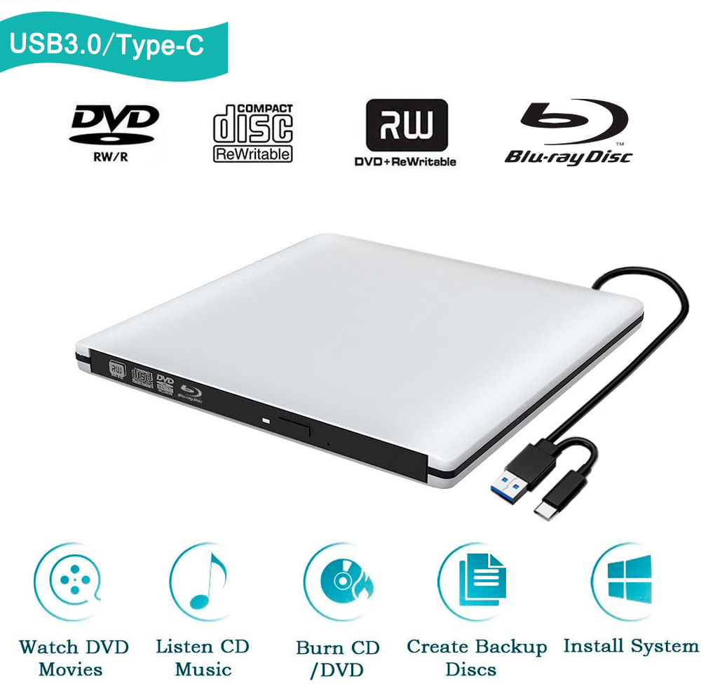 TROPRO External 3D Blu ray CD DVD Drive, ...