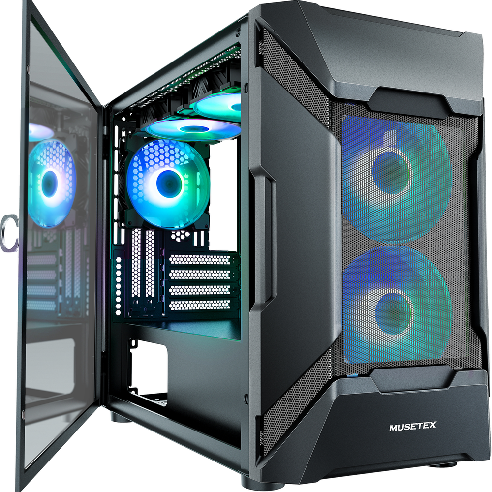 MUSETEX MESH Micro ATX Tower Case with 5 PCS × ARGB Fans Pre Installed ...