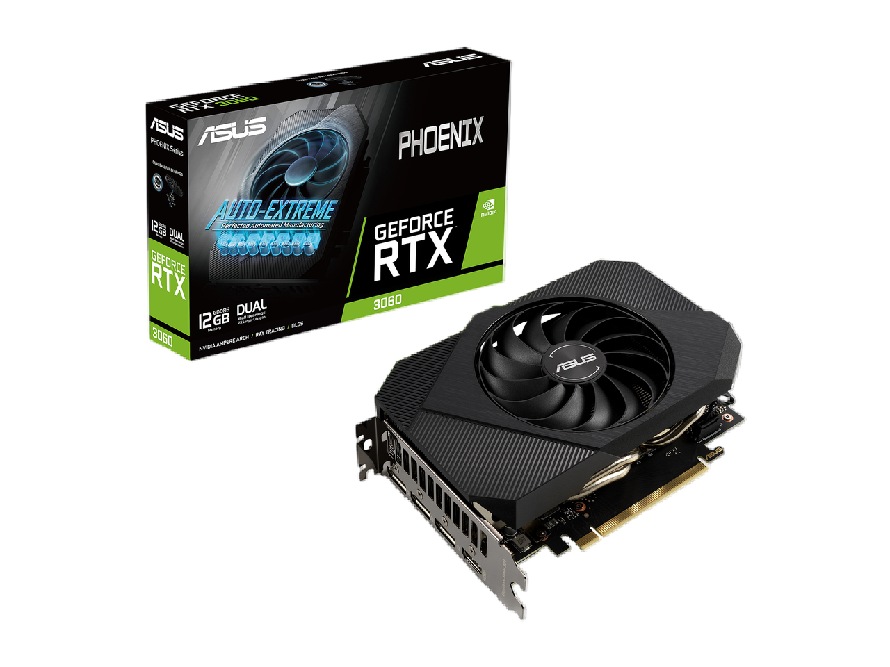 ASUS Phoenix NVIDIA GeForce RTX 3060 V2 Gaming Graphics Card (PCIe 4.0, 12GB GDDR6, HDMI 2.1, DisplayPort 1.4a, Axial-tech Fan Design, Protective Backplate, Dual Ball Fan Bearings, Auto-Extreme)